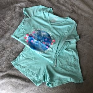 Aqua blue shirt/short 2PC set sz S